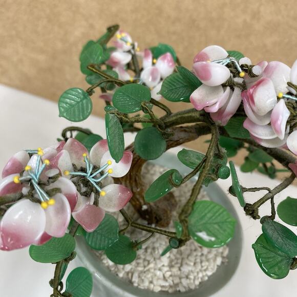 Vtg Chinese Bonsai Flower Tree Celadon Pot Cherry Blossom Home Decor - Picture 6 of 9